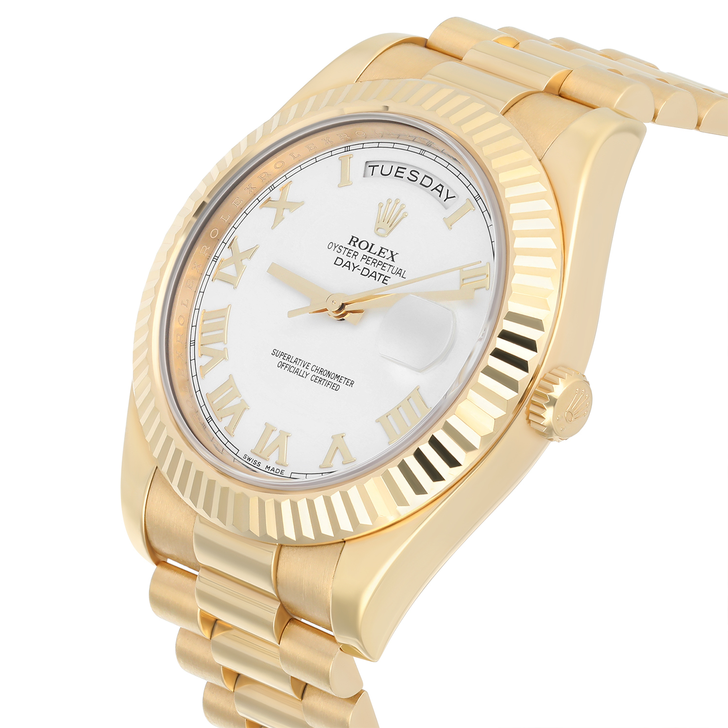 Rolex Day-Date II 218238-0037 Yellow Gold Watch White Roman Dial Complete