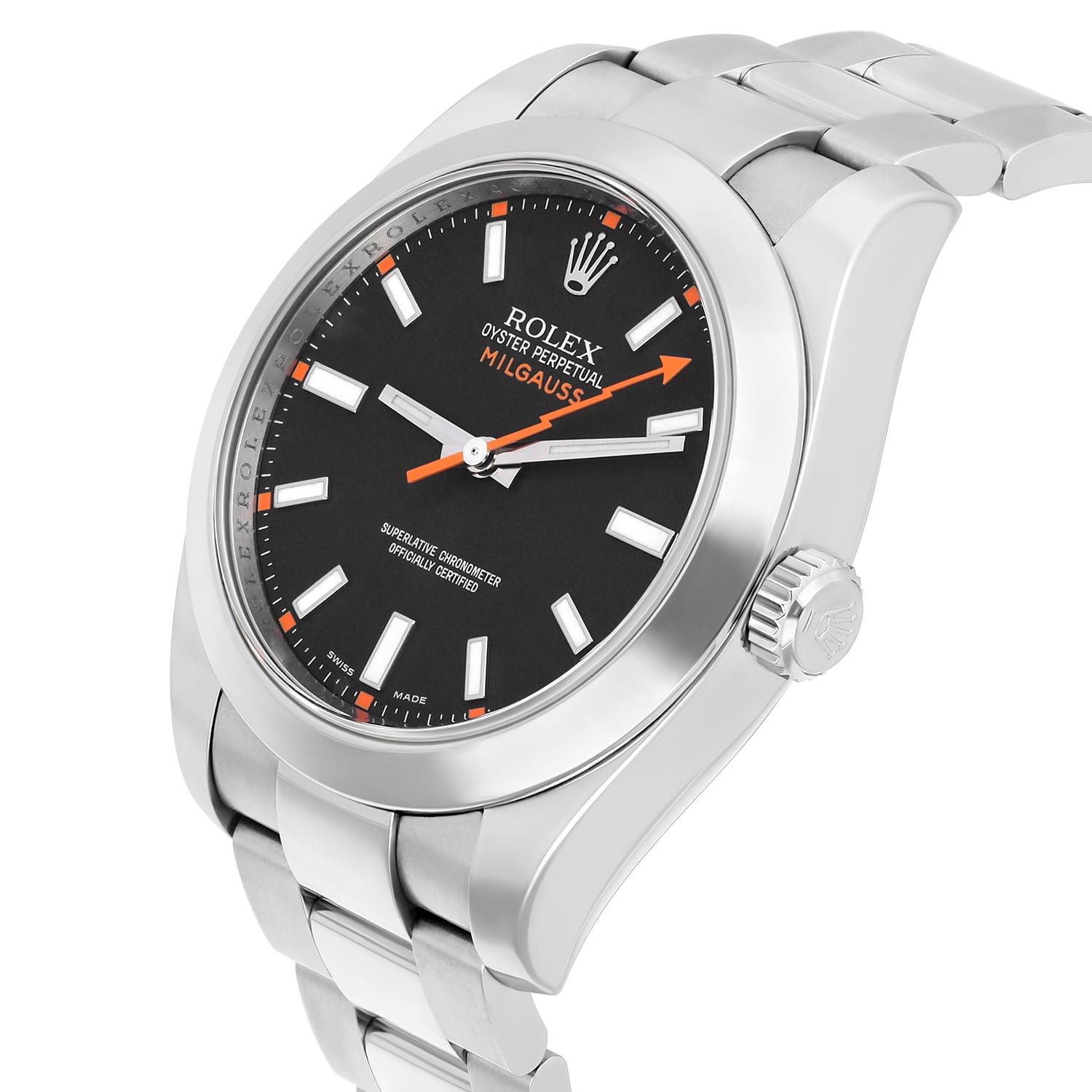 Rolex 116400 Milgauss 40mm Stainless Steel Orange Hand Black Dial Watch - 2013