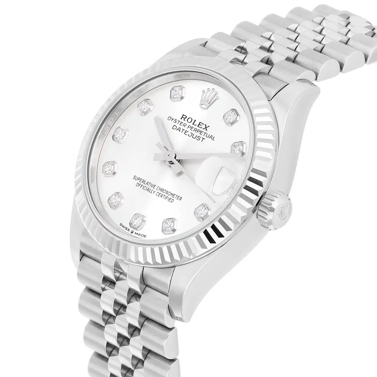Rolex Datejust Ladies 278274 31mm Silver Diamond Dial Fluted Bezel Jubilee Band – image 3