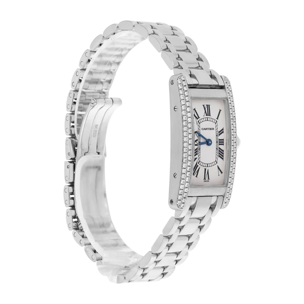 Cartier Tank Americaine Small Quartz 18k White Gold Ladies Diamond Watch