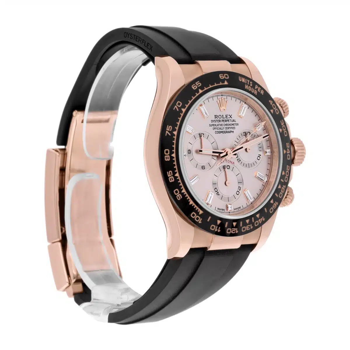 Rolex Daytona Rose Gold Sunburst Baguette Dial Oysterflex 116515LN Complete – image 6