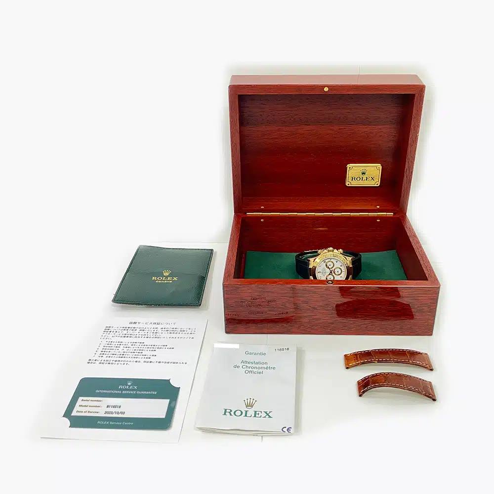Rolex Cosmograph Daytona 40mm 116518 Yellow Gold with Black Rubber Watch White Arabic Dial 2004 – image 6