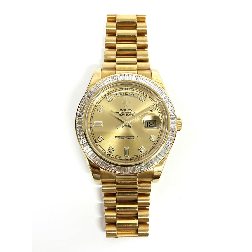 Rolex Day-Date II 41mm 218398BR Yellow Gold with Champagne Diamond Dial Watch 2014