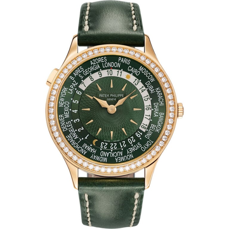 Patek Philippe World Time 7130R-014 rose gold watch, dial detail