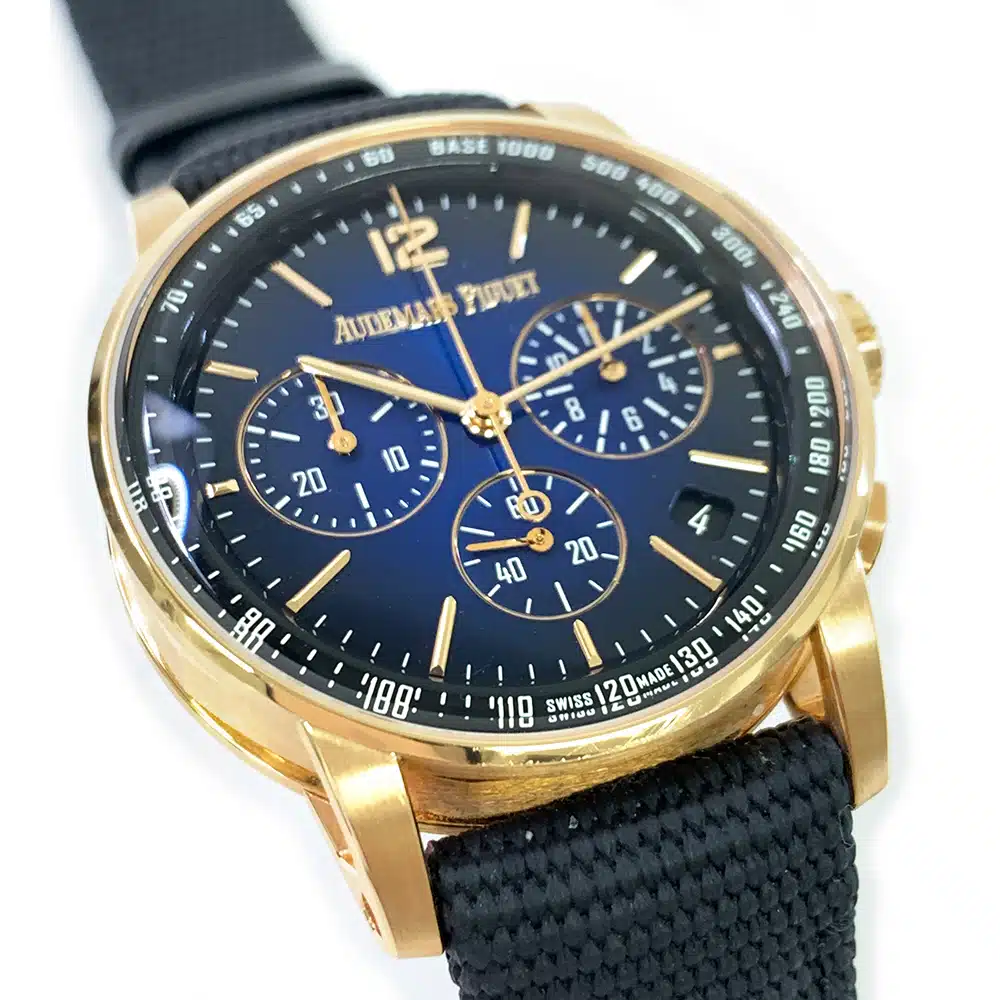 Audemars Piguet Code 11.59 Chronograph 26393OR.OO.A002KB.03 Rose Gold With Black Textile Watch Blue Dial 2021 – image 7