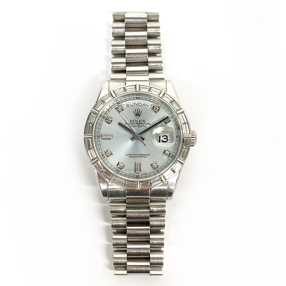 images Rolex Day Date 36mm 118366A President Platinum Watch Ice Blue Diamond Dial