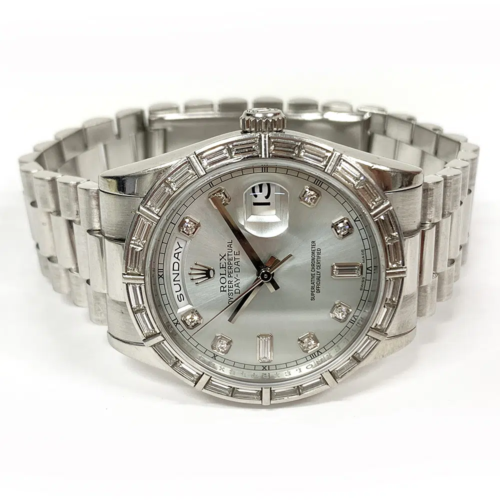 Rolex Day Date 36mm 118366A President Platinum Watch Ice Blue Diamond Dial – image 2