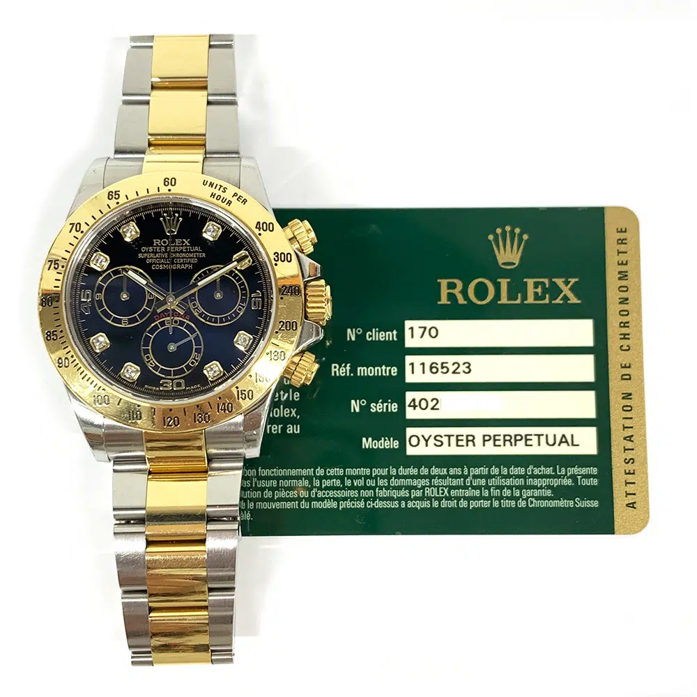 Rolex Daytona Oyster 40mm 116523 Stainless Steel & Yellow Gold Watch Black Diamond Dial – image 2