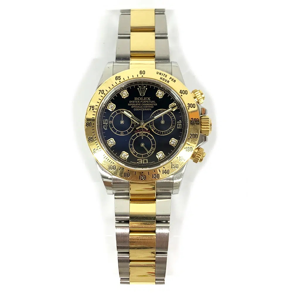 Rolex Daytona Oyster 40mm 116523 Stainless Steel & Yellow Gold Watch Black Diamond Dial – image 3