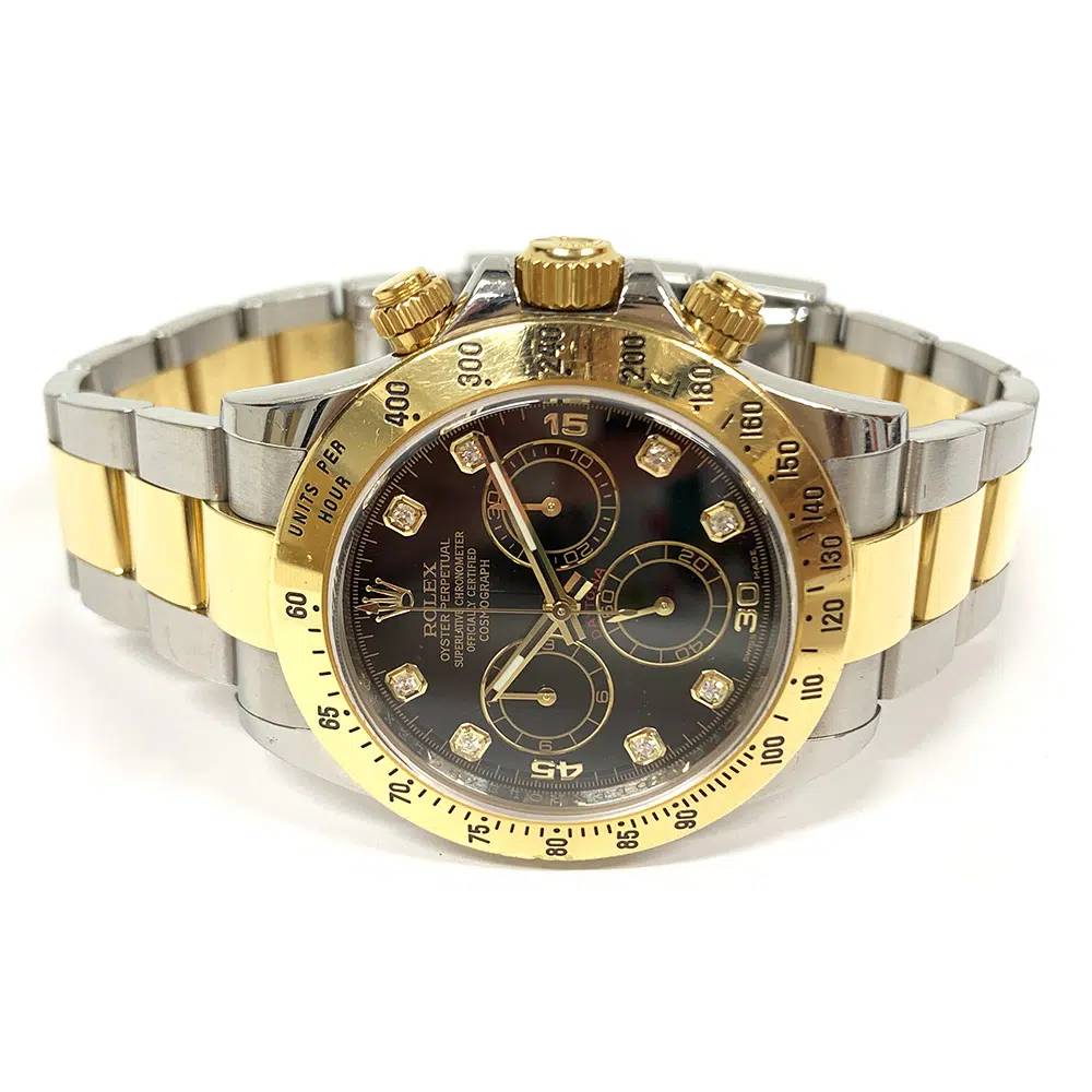 Rolex Daytona Oyster 40mm 116523 Stainless Steel & Yellow Gold Watch Black Diamond Dial – image 4