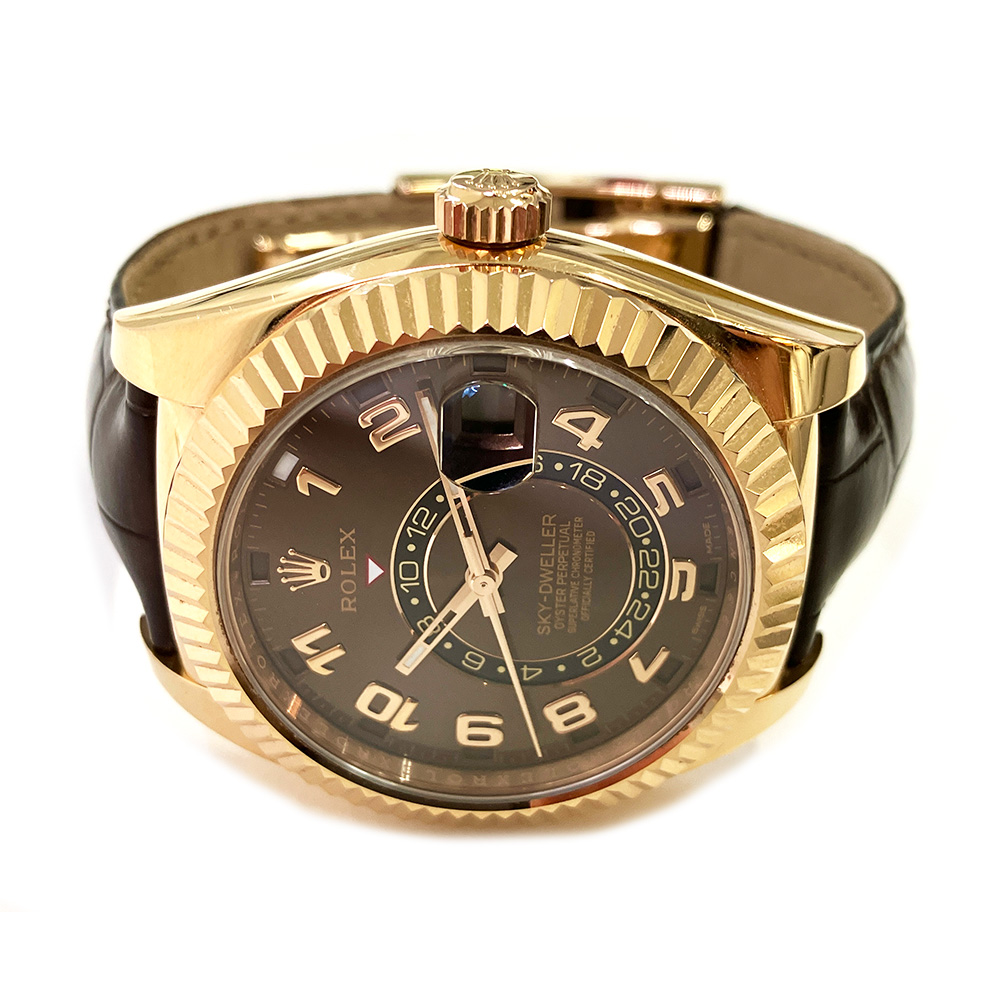 Rolex Sky-Dweller 42mm 326135 Rose Gold With Brown Leather Strap Chocolate Arabic Dial 2018