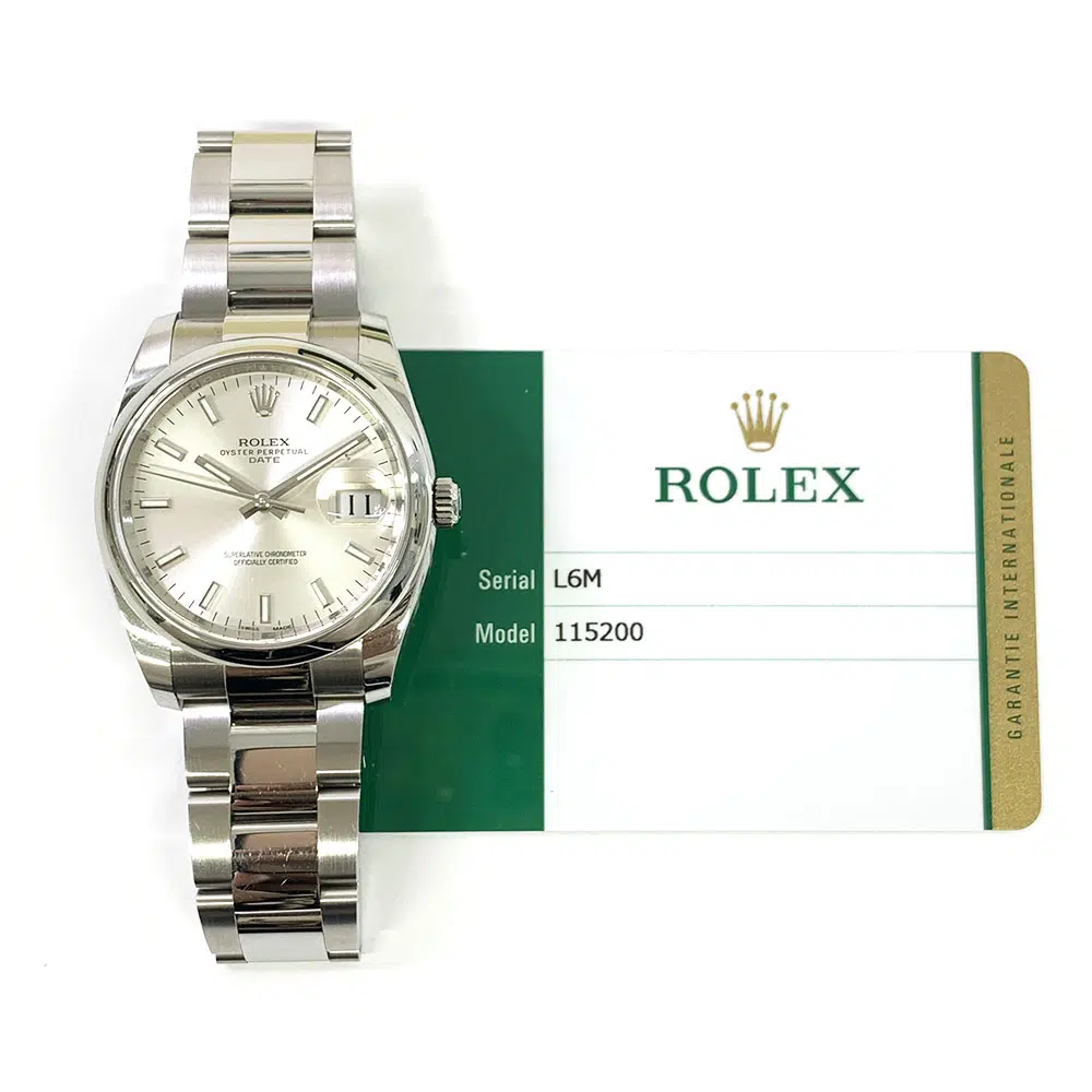 Rolex Oyster Perpetual Date 34mm Oyster 115200 Stainless Steel Watch Silver Index Dial 2020 – image 2