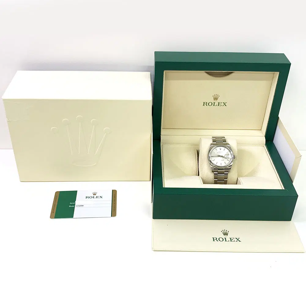 Rolex Oyster Perpetual Date 34mm Oyster 115200 Stainless Steel Watch Silver Index Dial 2020 – image 8