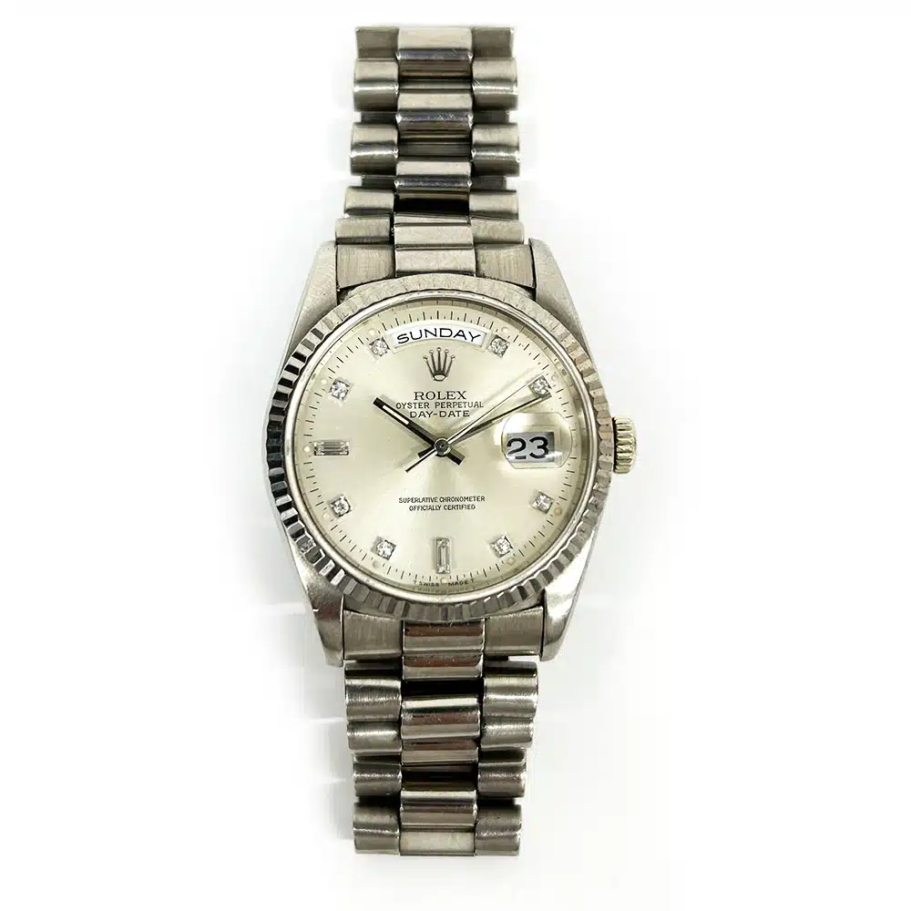 Rolex Day-Date 36 18239 White Gold with Silver Diamond Dial Watch – image 2