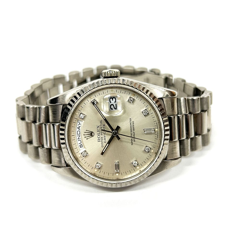 Rolex Day-Date 36 18239 White Gold with Silver Diamond Dial Watch