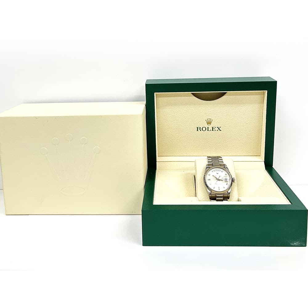 Rolex Day-Date 36 18239 White Gold with Silver Diamond Dial Watch