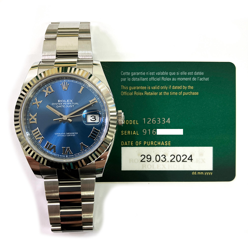 Rolex Datejust Blue Roman 41mm 126334-0025 Steel Oyster Watch 2024