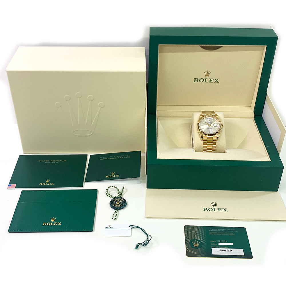 Rolex Day-Date 40mm 228238 Yellow Gold President Watch Silver Index Dial 2024