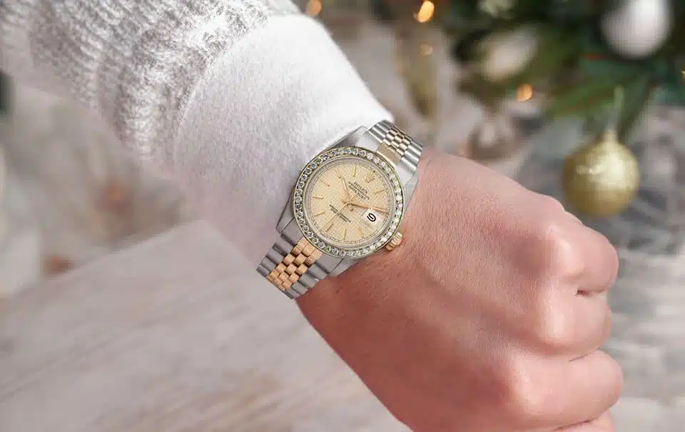 Rolex Datejust 31 Houndstooth Dial Two Tone Ladies Watch Diamond Bezel 68273 – image 6