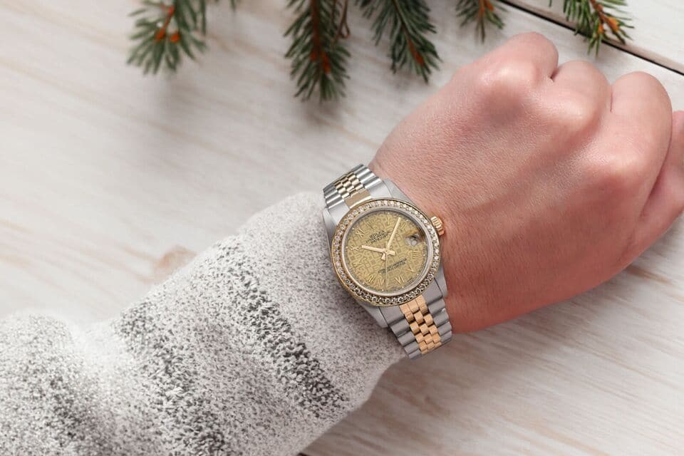 Rolex Datejust 31 Champagne Roman Dial 2 Tone Watch with Diamond Bezel 68273