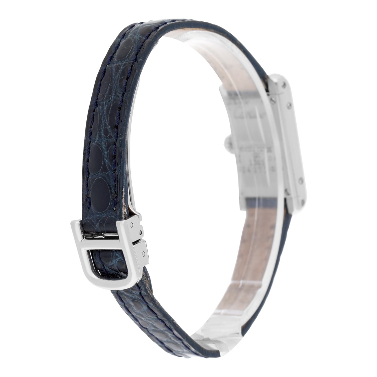 Cartier Tank Louis Cartier Mini White Gold Diamond Ladies Watch on Leather Strap 1381