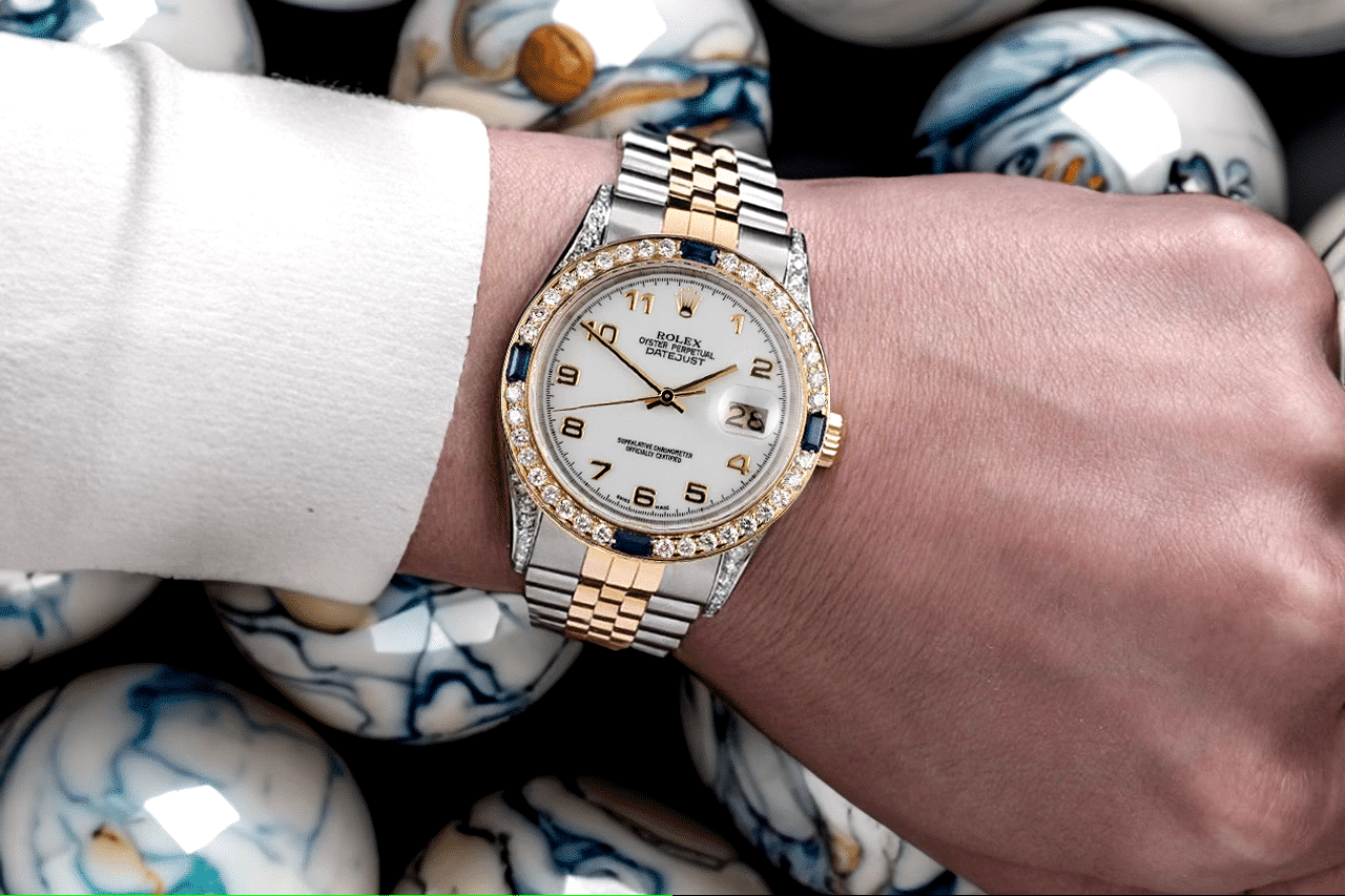 Rolex Datejust 36 White Dial with Arabic Numerals Sapphire & Diamond Bezel 16013