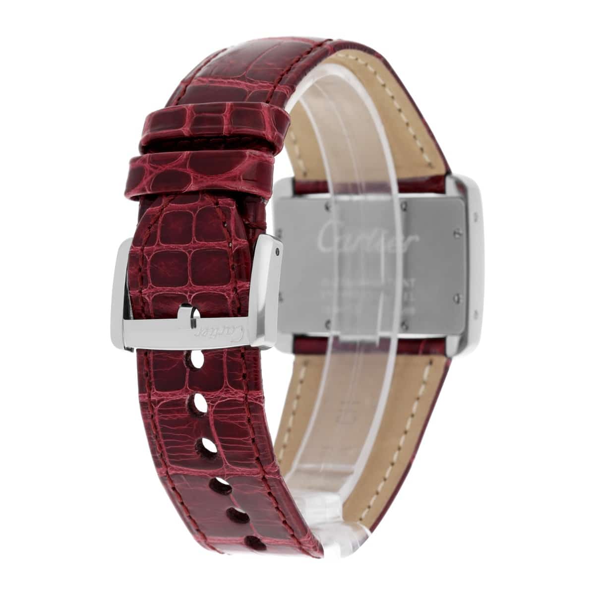 Cartier Tank Divan Stainless Steel 32mm Red Strap Ladies Watch Ref # 2599