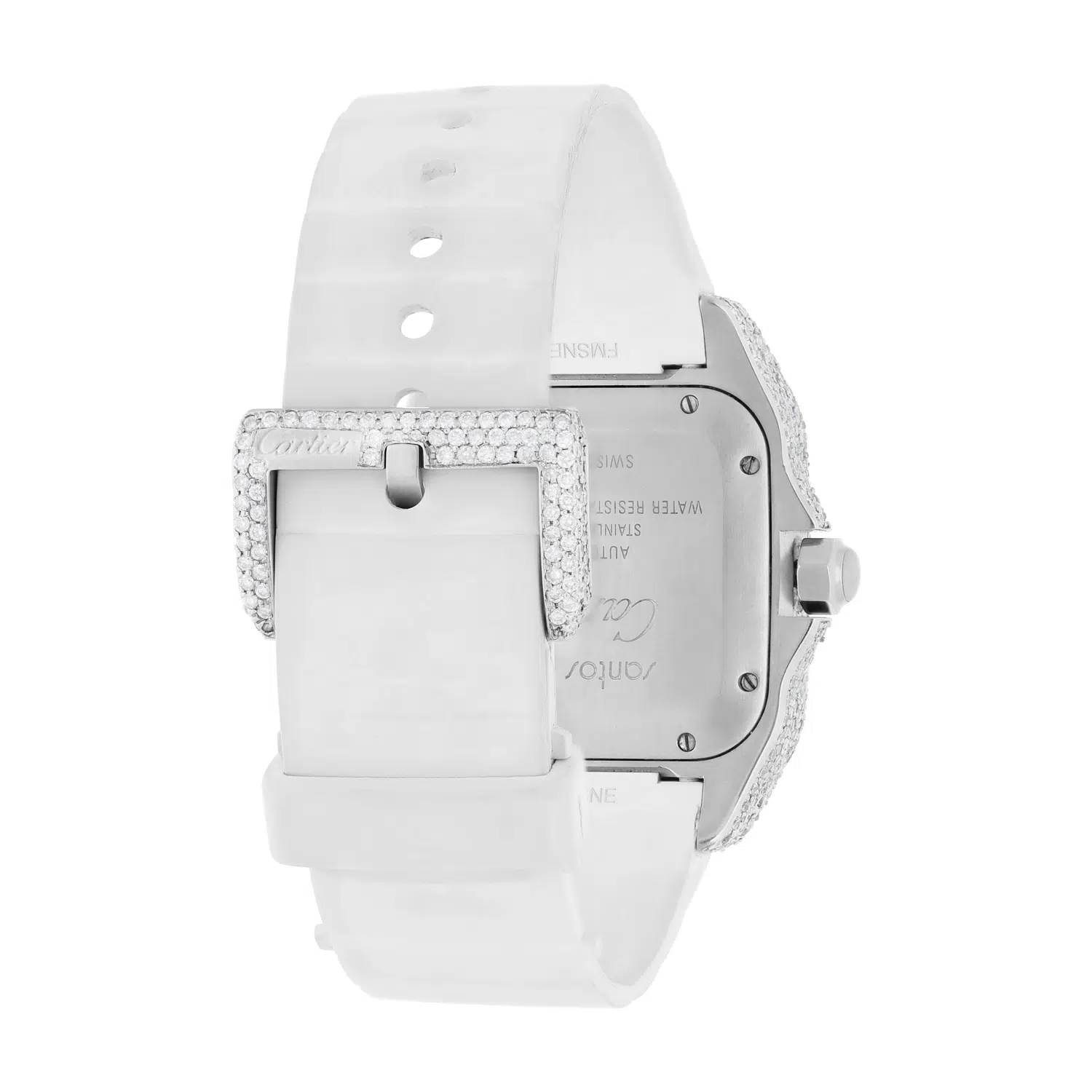 Cartier Santos 100 Staniless Steel 33mm Diamond Watch White Rubber Strap #2878 – image 7