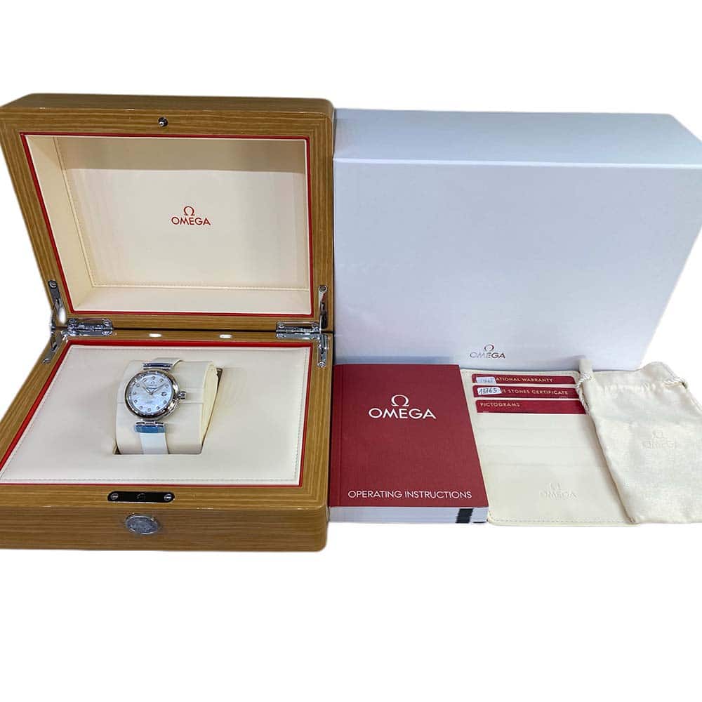 Omega De Ville Ladymatic Mother of Pearl 425.32.34.20.55.002 Stainless Steel with White Leather Watch