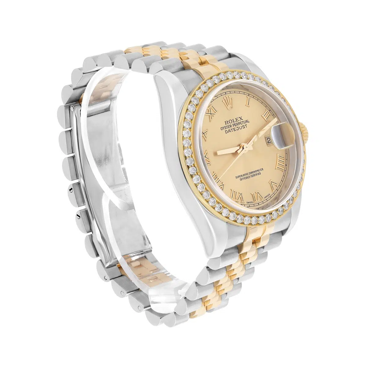 Rolex Datejust 36 Gold & Steel 116233 Champagne Roman Dial Diamond Bezel Jubilee Watch – image 3