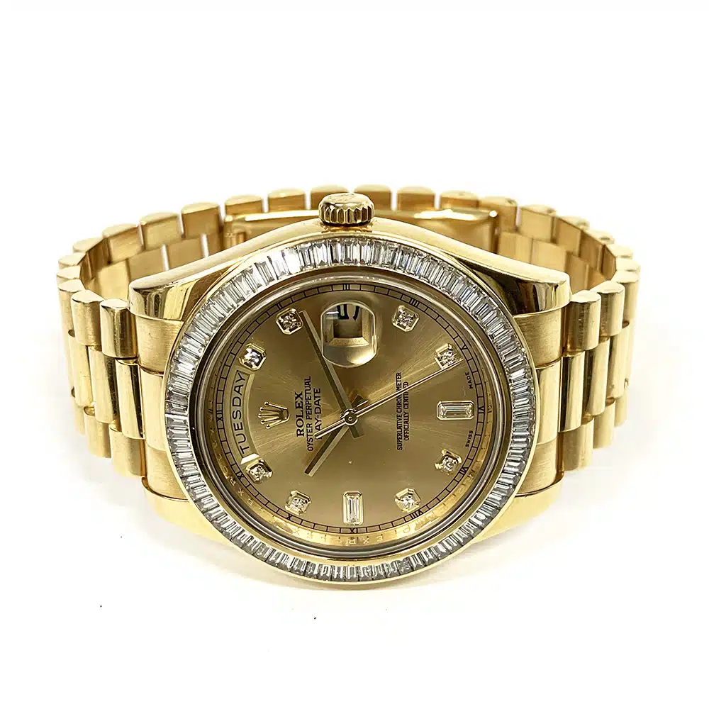 Rolex Day-Date II 218398BR 41mm Yellow Gold with Champagne Diamond Dial Watch – image 4