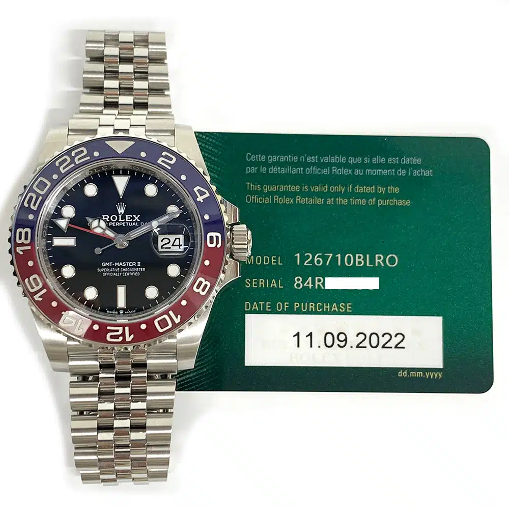 Rolex GMT-Master II 126710BLRO Pepsi, Jubilee bracelet, dial detail
