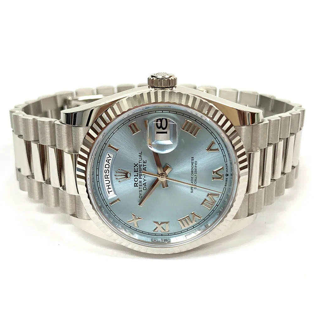 Rolex Day-Date 36mm 128236-0008 Platinum Watch Ice Blue Roman Dial 2022 – image 3