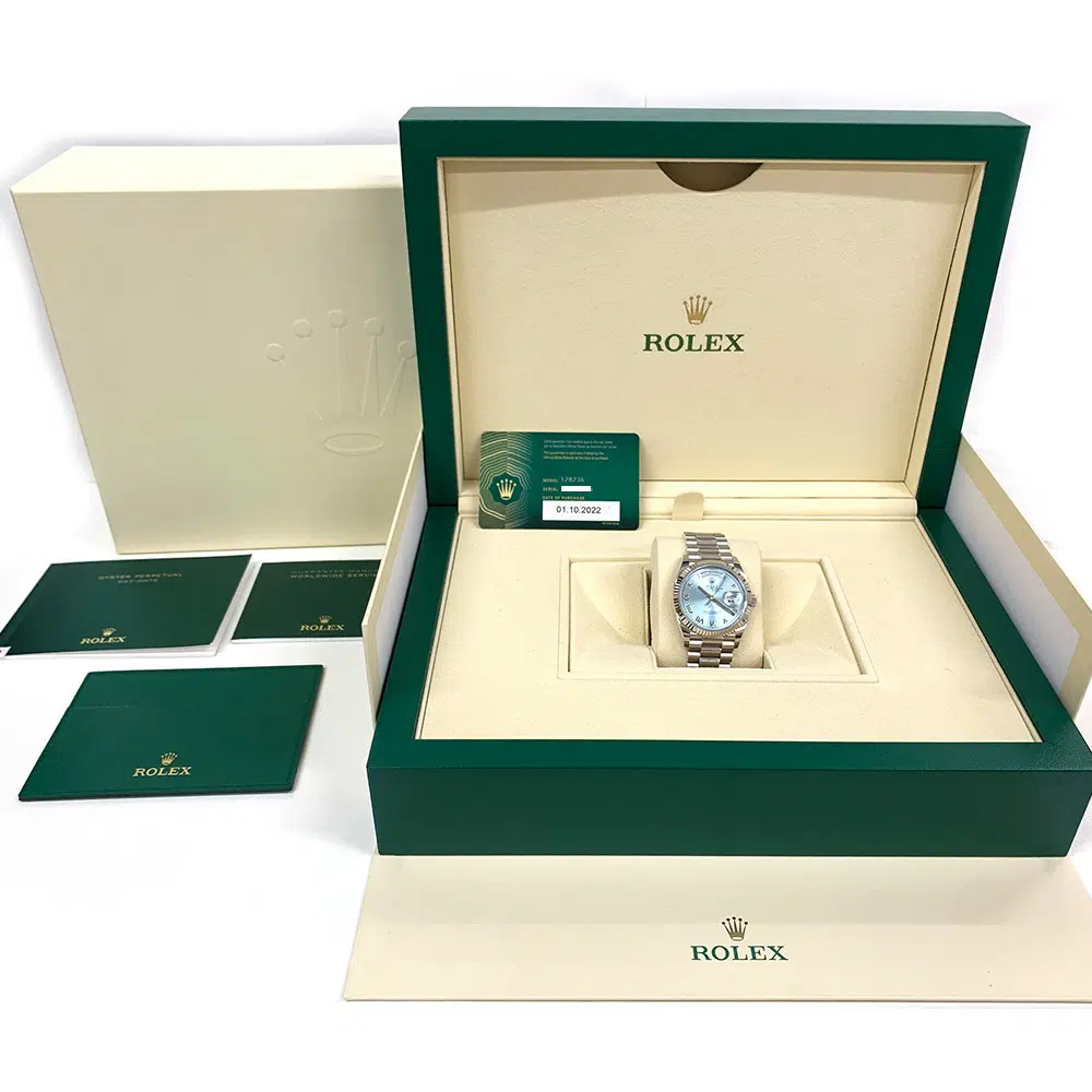 Rolex Day-Date 36mm 128236-0008 Platinum Watch Ice Blue Roman Dial 2022 – image 5