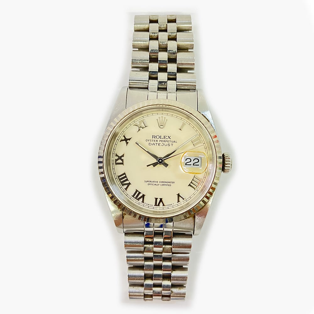 Rolex Datejust 36 Jubilee 16234 Stainless Steel with White Roman Dial Watch 1993