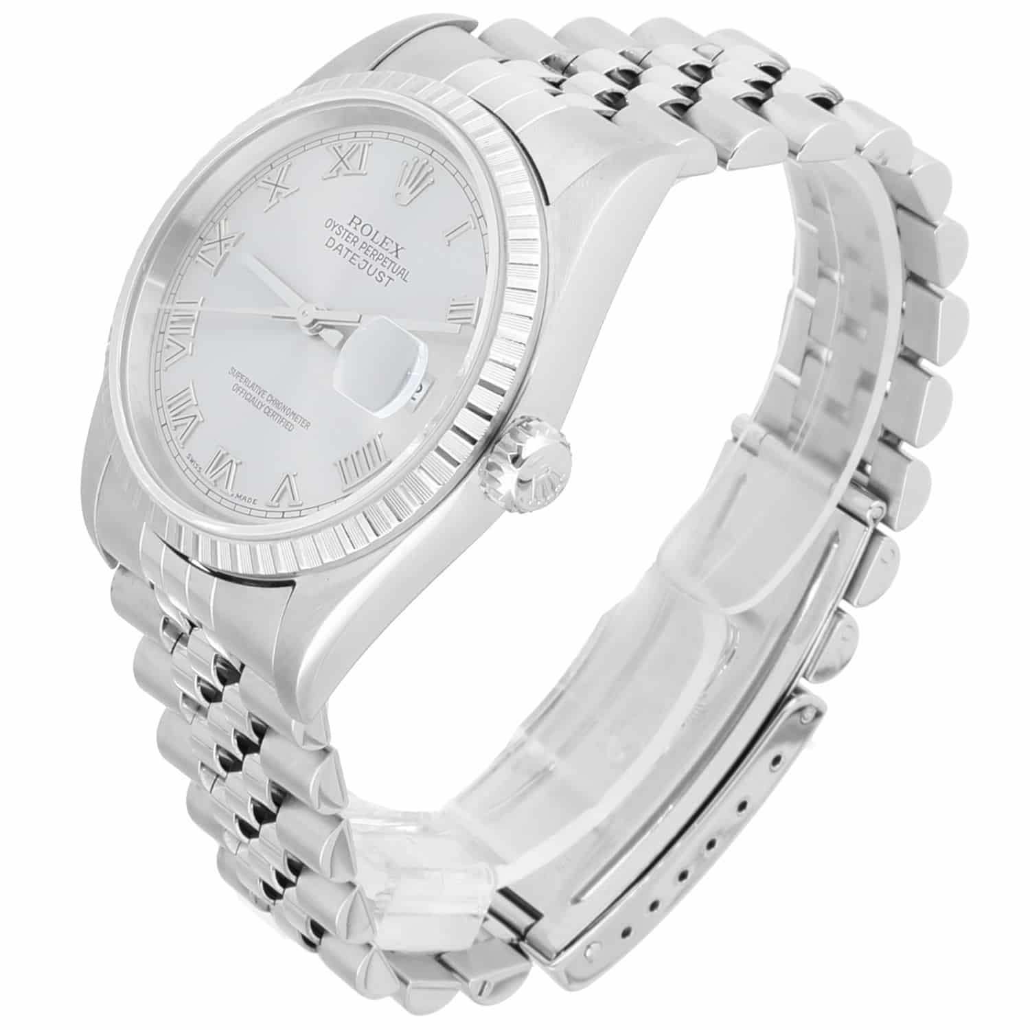 Rolex Datejust 36 Stainless Steel Quickset Watch Silver Roman Dial 16220