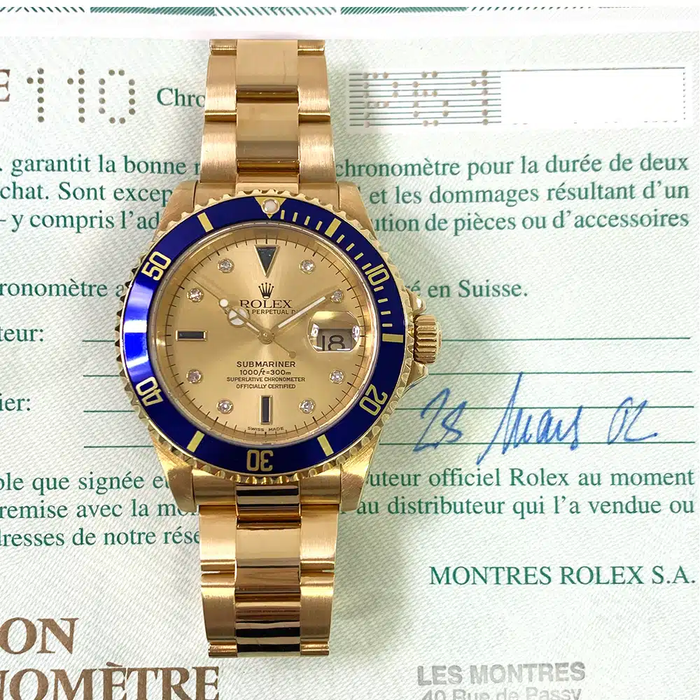 Rolex Submariner Date 40mm 16618SG Oyster Yellow Gold Watch Champagne Diamond Dial 2022 – image 2