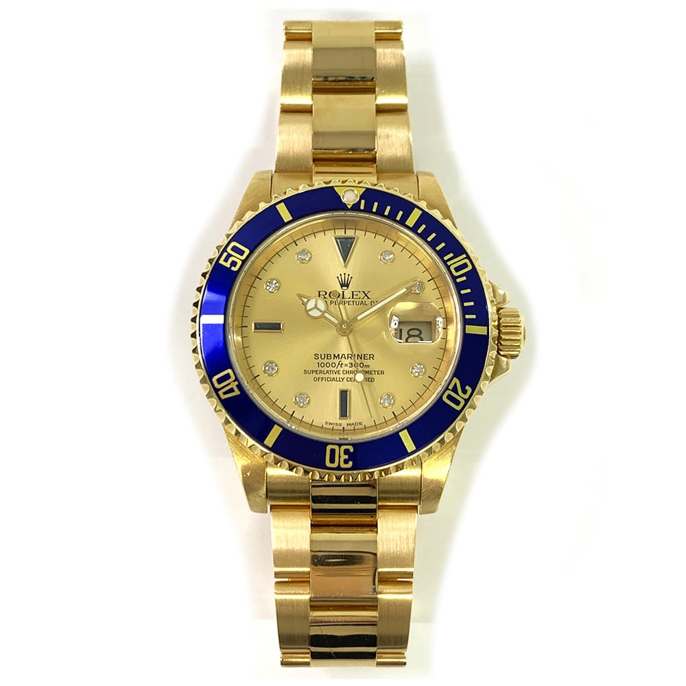 Rolex Submariner Date 40mm 16618SG Oyster Yellow Gold Watch Champagne Diamond Dial 2022