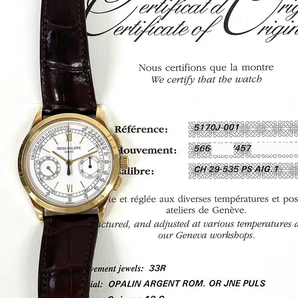 Patek Philippe Chronograph Compliated 5170J-001 Silver Dial Alligator Strap Watch 2012 – image 2