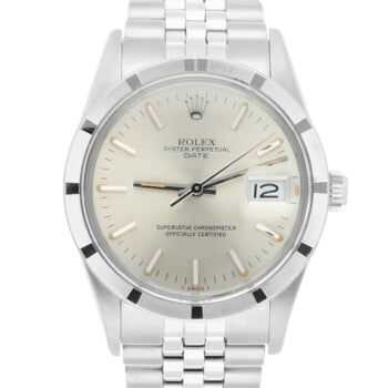 Rolex Oyster Perpetual Date Stainless Steel Watch Jubilee Silver Index Dial 15010 - 1983