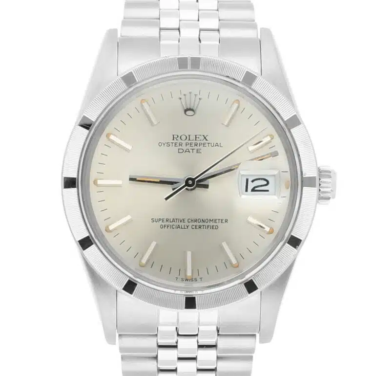 Rolex Oyster Perpetual Date Stainless Steel Watch Jubilee Silver Index Dial 15010 - 1983