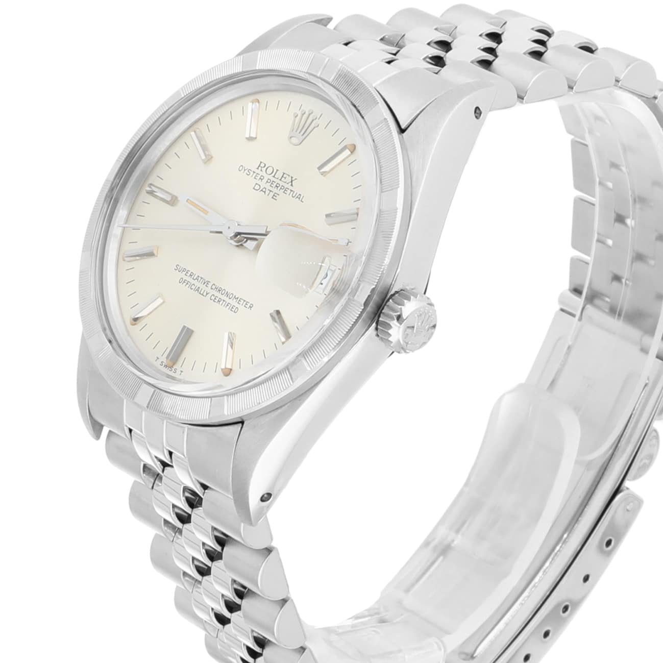 Rolex Oyster Perpetual Date Stainless Steel Watch Jubilee Silver Index Dial 15010 - 1982