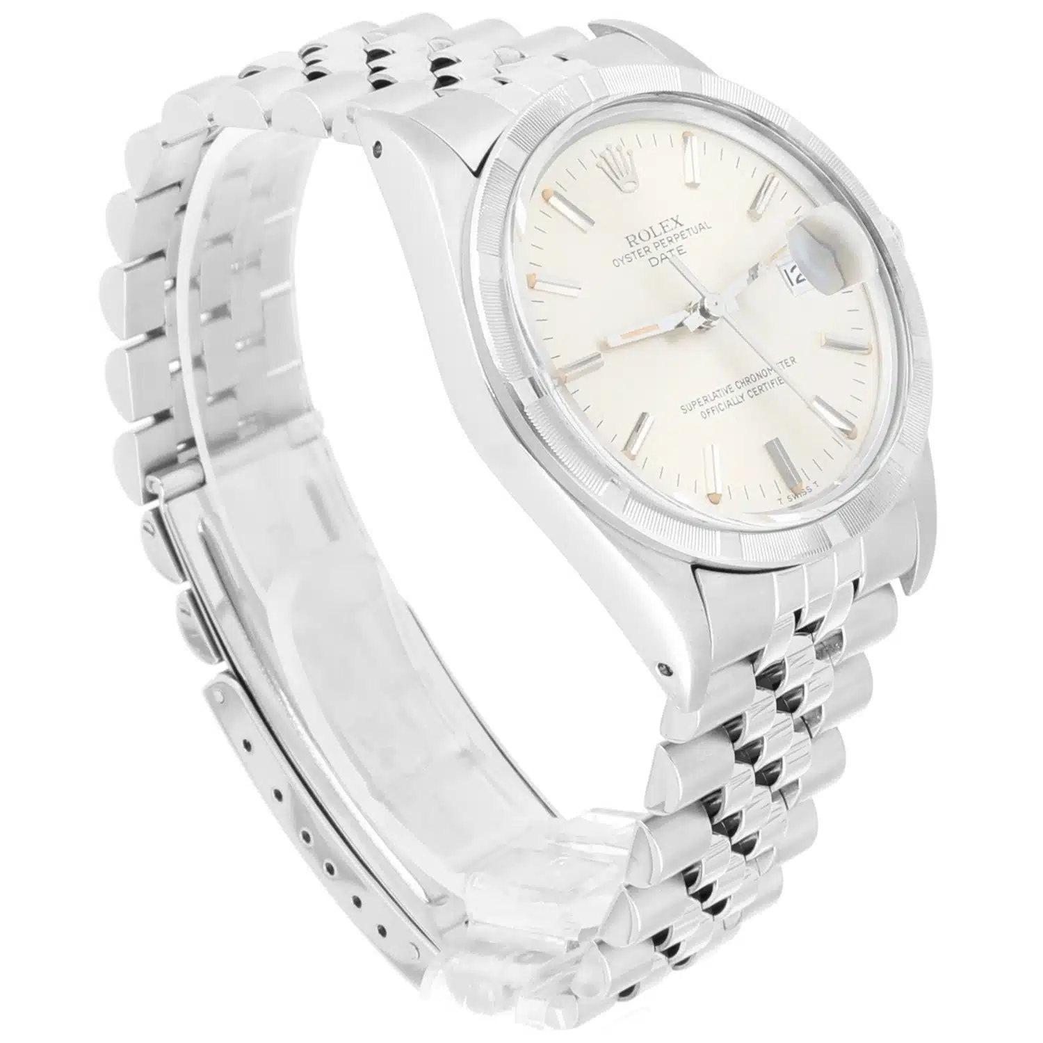 Rolex Oyster Perpetual Date Stainless Steel Watch Jubilee Silver Index Dial 15010 - 1983 – image 4