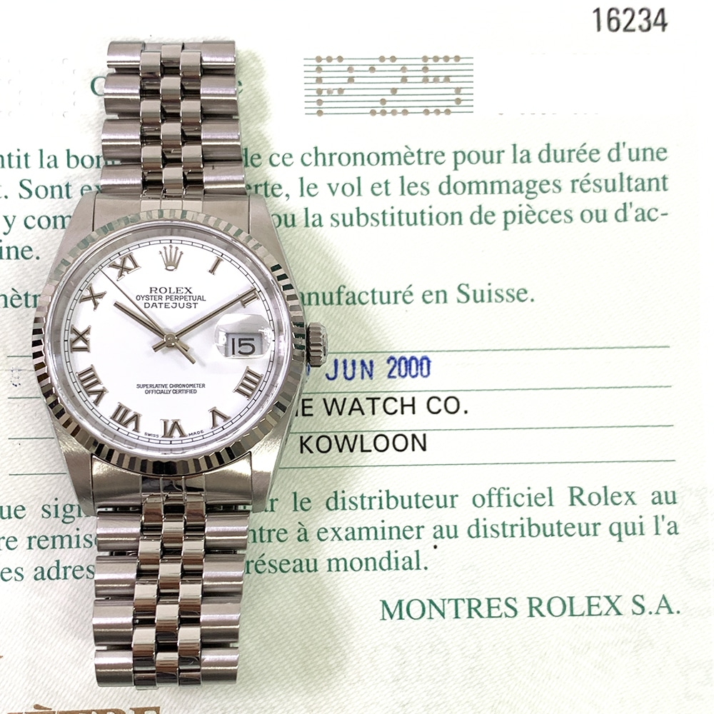 Rolex Datejust 36 16234 Jubilee Stainless Steel with White Roman Dial Watch 2000