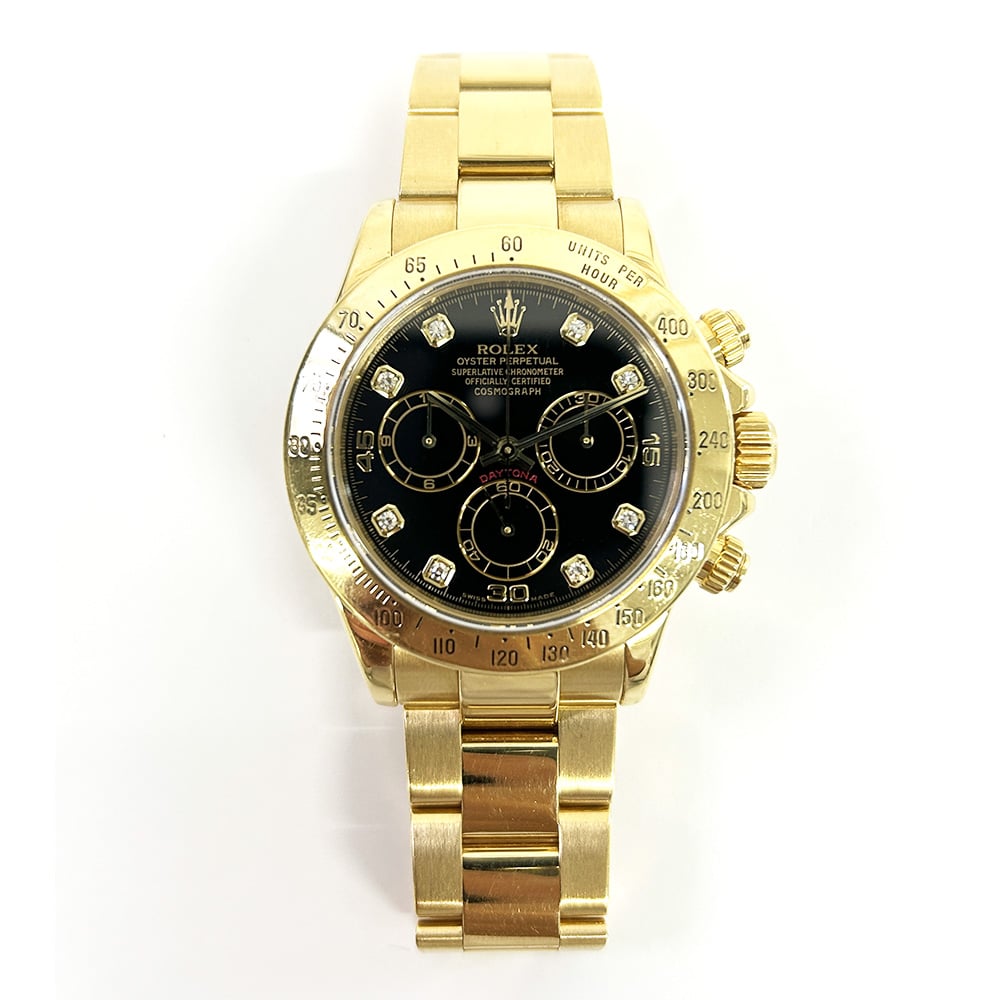 Rolex Daytona 40mm 116528 Yellow Gold with Black Diamond Dial Watch