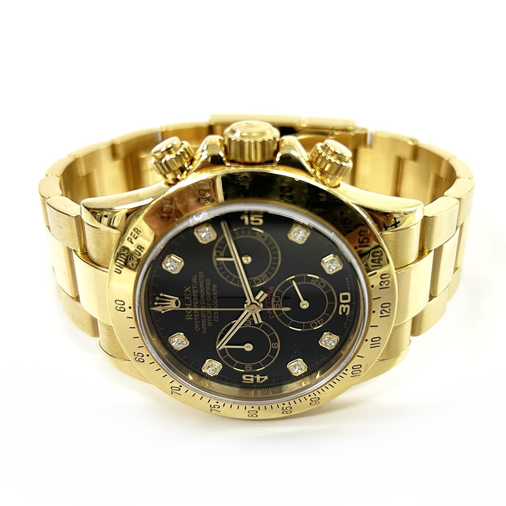Rolex Daytona 40mm 116528 Yellow Gold with Black Diamond Dial Watch