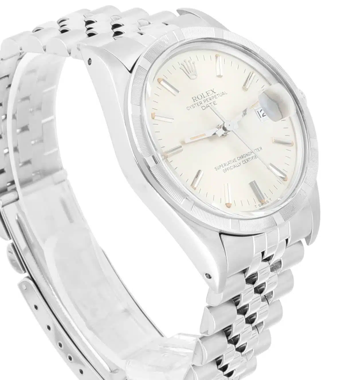 Rolex Oyster Perpetual Date Stainless Steel Watch Jubilee Silver Index Dial 15010 - 1983 – image 5