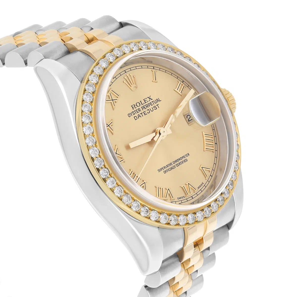 Rolex Datejust 36 Gold & Steel 116233 Champagne Roman Dial Diamond Bezel Jubilee Watch – image 5