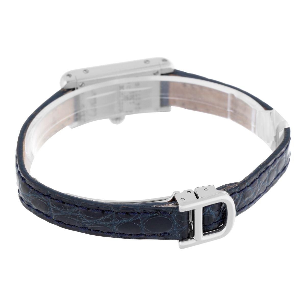 Cartier Tank Louis Cartier Mini White Gold Diamond Ladies Watch on Leather Strap 1381