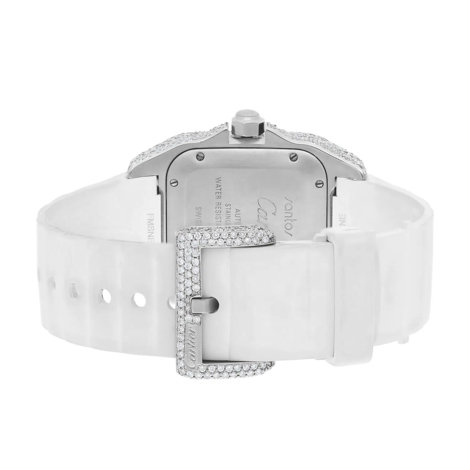 Cartier Santos 100 Staniless Steel 33mm Diamond Watch White Rubber Strap #2878 – image 8